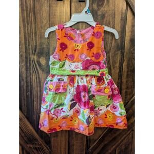 Jelly the Pug baby girl sz 18 month floral summer dress orange pink green GUC